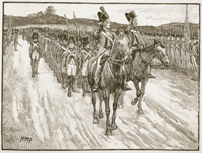 Lord Cornwallisin antautuminen, York Town, 1781, Cassells Illustrated History of England -kuva (seepiakuva) tekijältä English School