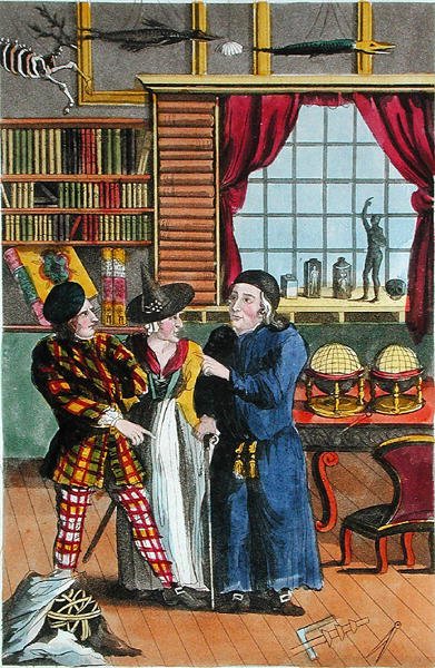 Swaney Cunninghamin seikkailu astrologin kanssa, kuvitus vuonna 1822 julkaistusta kirjan "Lives and Adventures of the Most Celebred Highwaymen and Adventures..." (värilitho) tekijältä English School