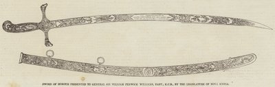 Nova Scotian lainsäätäjän kenraali Sir William Fenwick Williamsille, Baronet, KCB, myöntämä kunniamiekka (kaiverrus) (kaiverrus) tekijältä English School