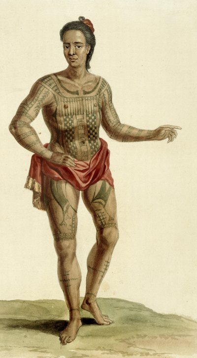 Tatuoitu havaijilainen soturi, 1824 tekijältä English School