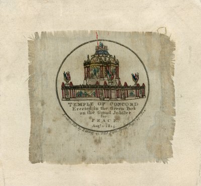 Concordin temppeli vuoden 1814 rauhan kunniaksi (painatus silkille) tekijältä English School