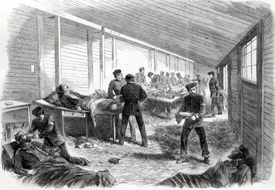 Väliaikainen kenttäsairaala toisen Preussin rinnakkaisen takana Dueppelissä, 1864 tekijältä English School