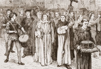 Tetzels Procession, kuvitus James Aitken Wylien (1808-1890) Protestantismin historiasta, pub. 1878 tekijältä English School