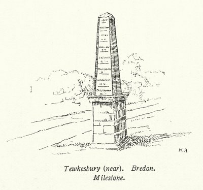 Tewkesbury, lähellä, Bredon, Milestone (litografia) tekijältä English School