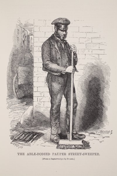 The Able-Bodied Pauper Street-Sweeper, Richard Beardin daguerrotypiasta, kuvitus London Labourista ja London Poor, Henry Mayhew, pubi. 1862 tekijältä English School