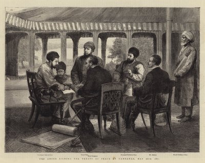 Ameer allekirjoitti rauhansopimuksen Gandamakissa, 26. toukokuuta 1879 (kaiverrus) tekijältä English School