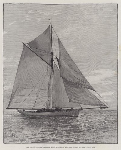 American Yacht Volunteer, rakennettu kilpailemaan Thistlen kanssa America Cupista (kaiverrus) tekijältä English School