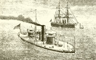Amerikkalainen kaksoistornillinen sotalaiva Miantonoma ja Ironclad tekijältä English School