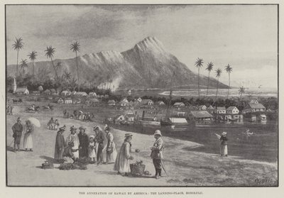 Havaijin liittäminen Amerikan toimesta, Landing-Place, Honolulu (kaiverrus) tekijältä English School