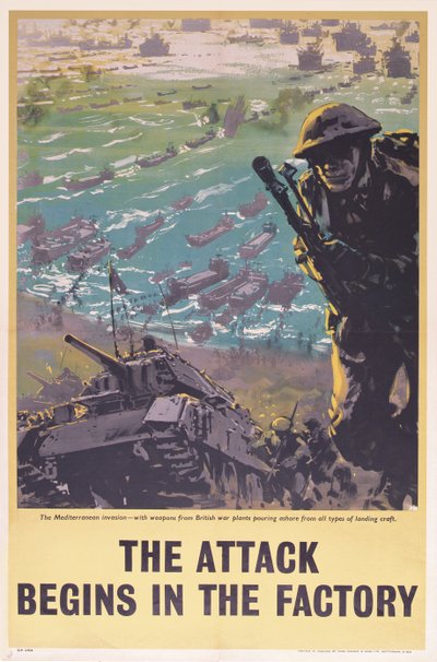 The Attack Begins in the Factory, toisen maailmansodan juliste, 1943 tekijältä English School