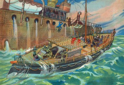 Kaksiruuvinen moottoripelastusvene "Barnett" (värilitografia) tekijältä English School