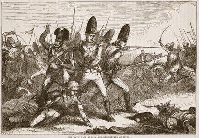 Arrasin taistelu: Grenadiers loitolla, kuvitus James Grantin Cassellin kuvitetusta Intian historiasta, pubi. 1879 tekijältä English School