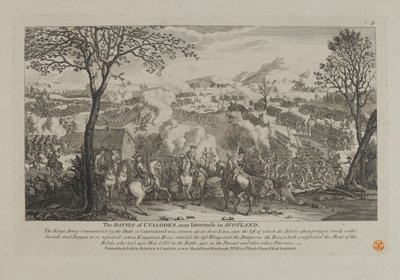 Cullodenin taistelu lähellä Invernessiä Skotlannissa, julkaisija Bowles and Carver, 1746 tekijältä English School