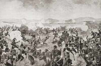 Ulundin taistelu vuonna 1879, jossa näkyy zulujen viimeinen ryntäys ja kaukainen brittiläinen aukio Etelä-Afrikasta ja Transvaalin sodasta: Voi. 1
