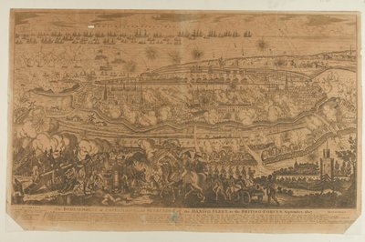 Kööpenhaminan pommitukset ja Tanskan laivaston antautuminen, syyskuu 1807, julkaissut John Fairburn vuonna 1807 tekijältä English School