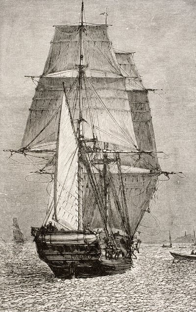 The Brig HMS Beagle, Charles Darwinin (1809-92) "Journal of Researches" -julkaisusta, julkaisija Nelson and Sons, 1890 tekijältä English School