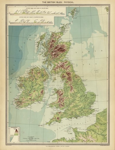 Brittisaaret, fyysinen (väri litho) tekijältä English School