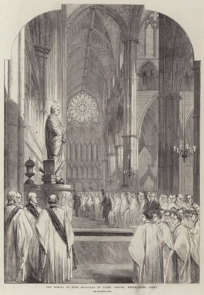 Lordi Macaulayn hautaus Runoilijan kulmassa, Westminster Abbeyssa (kaiverrus) tekijältä English School