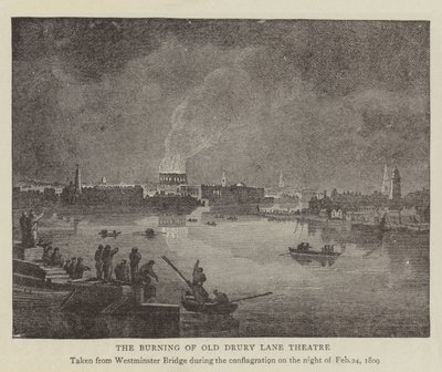 The Burning of Old Drury Lane -teatteri (kaiverrus) tekijältä English School