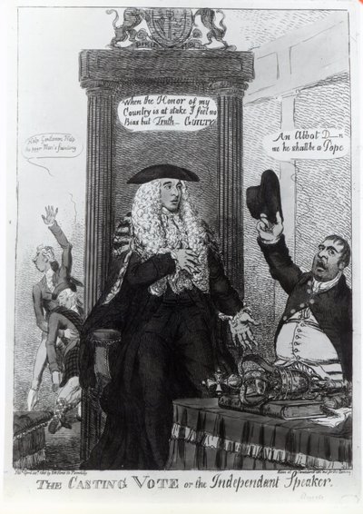 The Casting Vote, or the Independant Speaker, satiirinen pilapiirros, jossa on silloinen pääministeri Henry Addington, 1805 (vedos). tekijältä English School