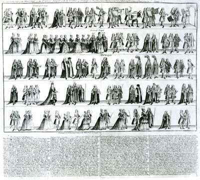 Prinsessa Royalin vihkimisen seremonia Orangen prinssin kanssa, 1734 tekijältä English School