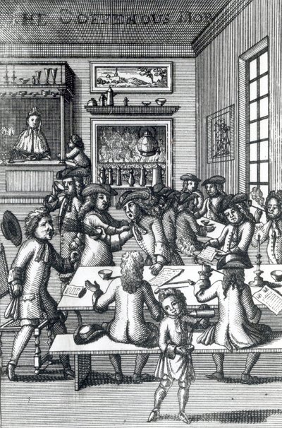 The Coffeehouse Mob, Edward Ward, otettu Vulgus Britannicuksesta, 1710 tekijältä English School