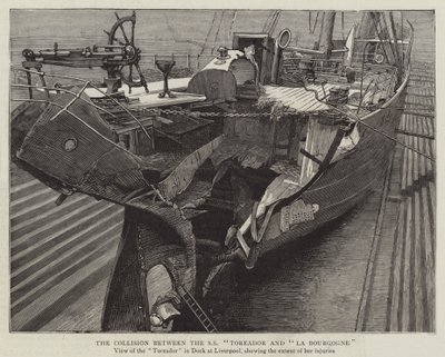 Törmäys SS "Toreador" ja "La Bourgogne" välillä (kaiverrus) tekijältä English School