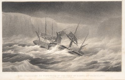 The Collision, teoksesta Voyage of Discovery and Research in th Southern and Antarctic Regions by Captain Sir James Clark Ross, pub. 1847 (kaiverrus) tekijältä English School