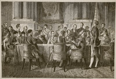 Wienin kongressi, kuvitus Cassells Illustrated History of Englandista (seepiakuva) tekijältä English School