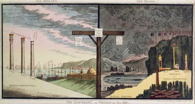 Der Kontrast oder Dinge, wie sie sind, veröffentlicht von Hannah Humphrey im Jahr 1796 (handkolorierte Radierung) von English School