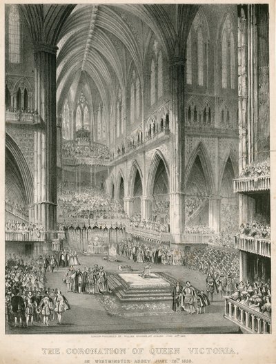 Kuningatar Victorian kruunaus Westminster Abbeyssa, 28. kesäkuuta 1838 tekijältä English School