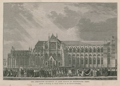 Anne Boleynin kruunauskulkue Westminster Abbeyyn tekijältä English School
