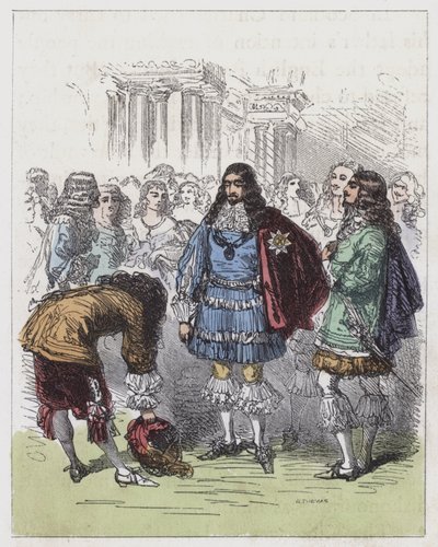 Charles II:n tuomioistuin (värillinen kaiverrus) tekijältä English School