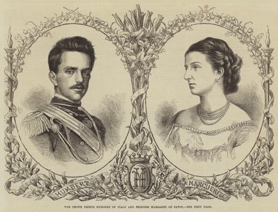 Italian kruununprinssi Humbert ja Savoyn prinsessa Margaret (kaiverrus) tekijältä English School