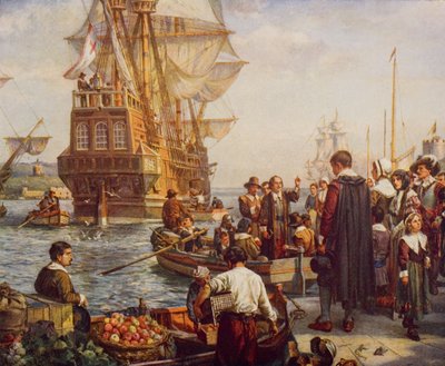 Pyhiinvaeltajien isien lähtö vuonna 1620, esimerkki H.G. Wellsin teoksesta "The Outline of History", osa II, julkaistu vuonna 1920 tekijältä English School