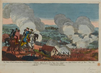 Yorkin herttua (1763-1827) voitti ranskalaiset lähellä Cateaua 26. huhtikuuta 1794 F. Westin julkaisemasta Seitsemän vuoden sodan kohtauksista, 1834 tekijältä English School