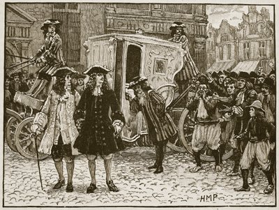 Englantilainen täysivaltainen loukattu Utrechtin kaduilla, 1712, kuva Cassells Illustrated History of Englandista (seepiakuva) tekijältä English School