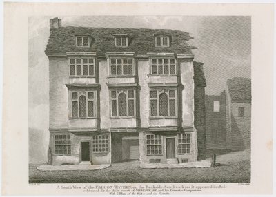 Falcon Tavern Banksidessa, Southwarkissa. Kuten se ilmestyi vuonna 1805 tekijältä English School
