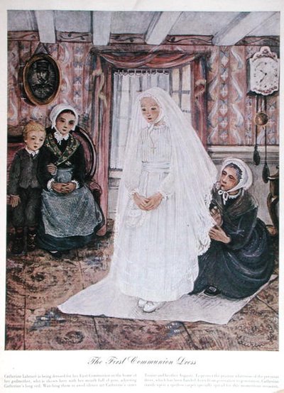 Ehtoollispuku, n.1930 (värilitografia). tekijältä English School
