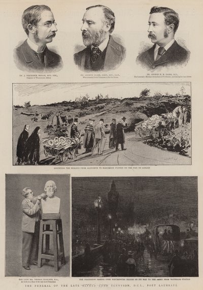 Edesmenneen Alfred Lord Tennysonin hautajaiset, DCL, runoilijavoittaja (kaiverrus) tekijältä English School