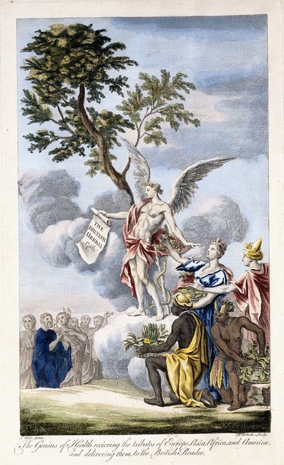 Terveyden nero vastaanottaa Euroopan, Aasian, Afrikan ja Amerikan ja toimittaa ne brittiläiselle lukijalle, 1756-1757 tekijältä English School