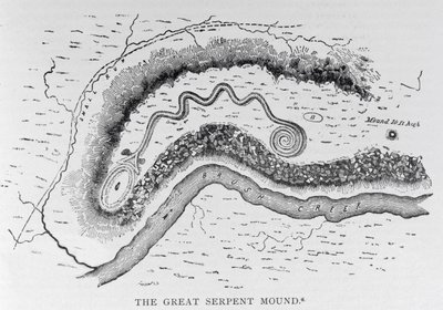 The Great Serpent Mound, lähellä Locust Grovea, Ohio, 2. vuosisadalla eKr., julkaisusta "Amerikan narratiivinen ja kriittinen historia", pub. vuonna 1889 tekijältä English School