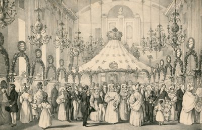 Hannover Square Rooms, kun kuningatar Victoria katsoi yksityisesti hädässä olevien ulkomaalaisten auttamiseksi järjestetyille hienoille messuille, jotka pidettiin 19. kesäkuuta 1833. tekijältä English School