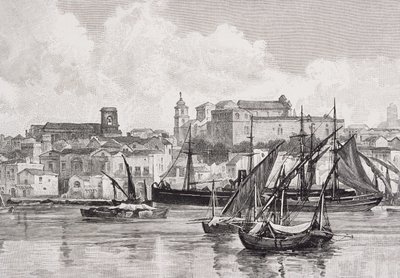The Harbour, Brindisi, Italia, The Picturesque Mediterranean, Volume 3, julkaisija Cassell and Co. Ltd., 1880-90-luvut tekijältä English School