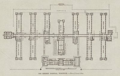 Herbert-sairaala, Woolwich, pohjakerroksen suunnitelma (kaiverrus) tekijältä English School