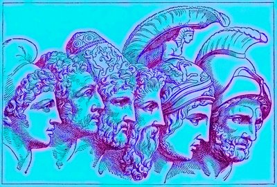 Troijan sodan sankarit: Paris, Diomedes, Odysseus, Nestor, Akhilleus, Agamemnon, kuvitus teoksesta The Illustrated History of the World, julkaistu noin 1880 (digitaalisesti paranneltu kuva) tekijältä English School