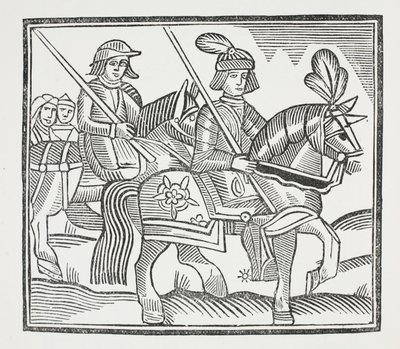 Tuon jalon ritarin Sir Bevisin Southamptonin elämän ja kuoleman historia, kuvitus John Ashtonin kirjasta Chap-books of the Eightenth Century, pub. 1882 tekijältä English School