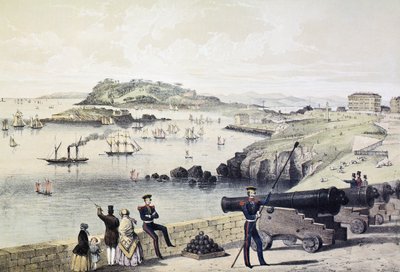The Hoe, Drakes Island ja Mt Edgecumbe linnoituksesta, julkaisija Newman und Co tekijältä English School