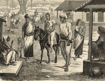 Intian nälänhätä: The Illustrated London News -lehdestä: Bengaleen kylä. tekijältä English School