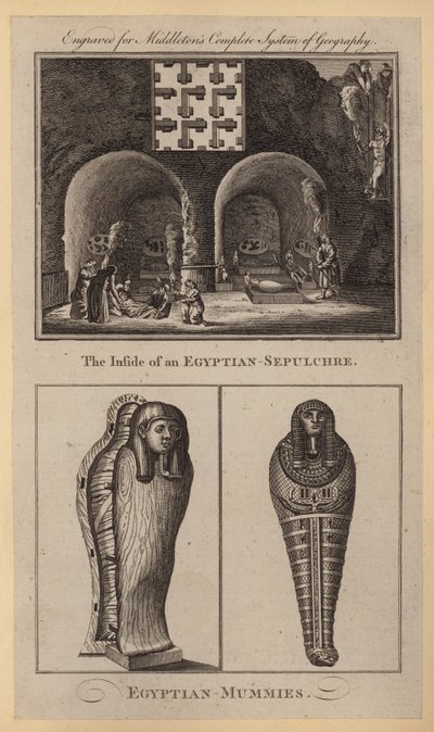 Egyptiläisen haudan sisäpuoli, egyptiläiset muumiot (kaiverrus) tekijältä English School